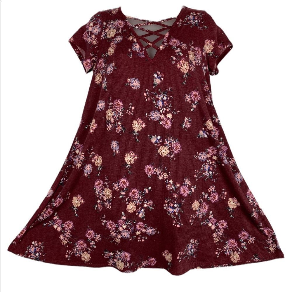 Love Fire Marron Floral V Neck Cold Shoulder Dress M EUC NWT - Picture 2 of 10
